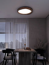 Timber Round Wood Ceiling Lamp Modern LED Flush Mount Light Fixture for Living Room and Bedroom