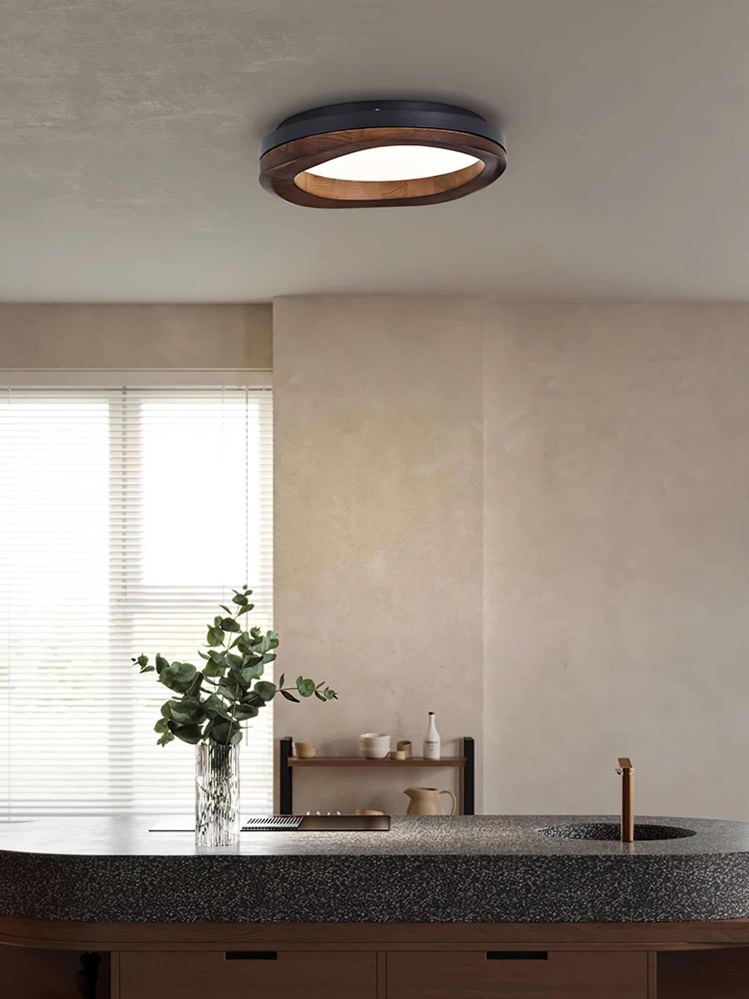 Timber Round Wood Ceiling Lamp Modern LED Flush Mount Light Fixture for Living Room and Bedroom