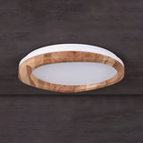 Timber Round Wood Ceiling Lamp Modern LED Flush Mount Light Fixture for Living Room and Bedroom