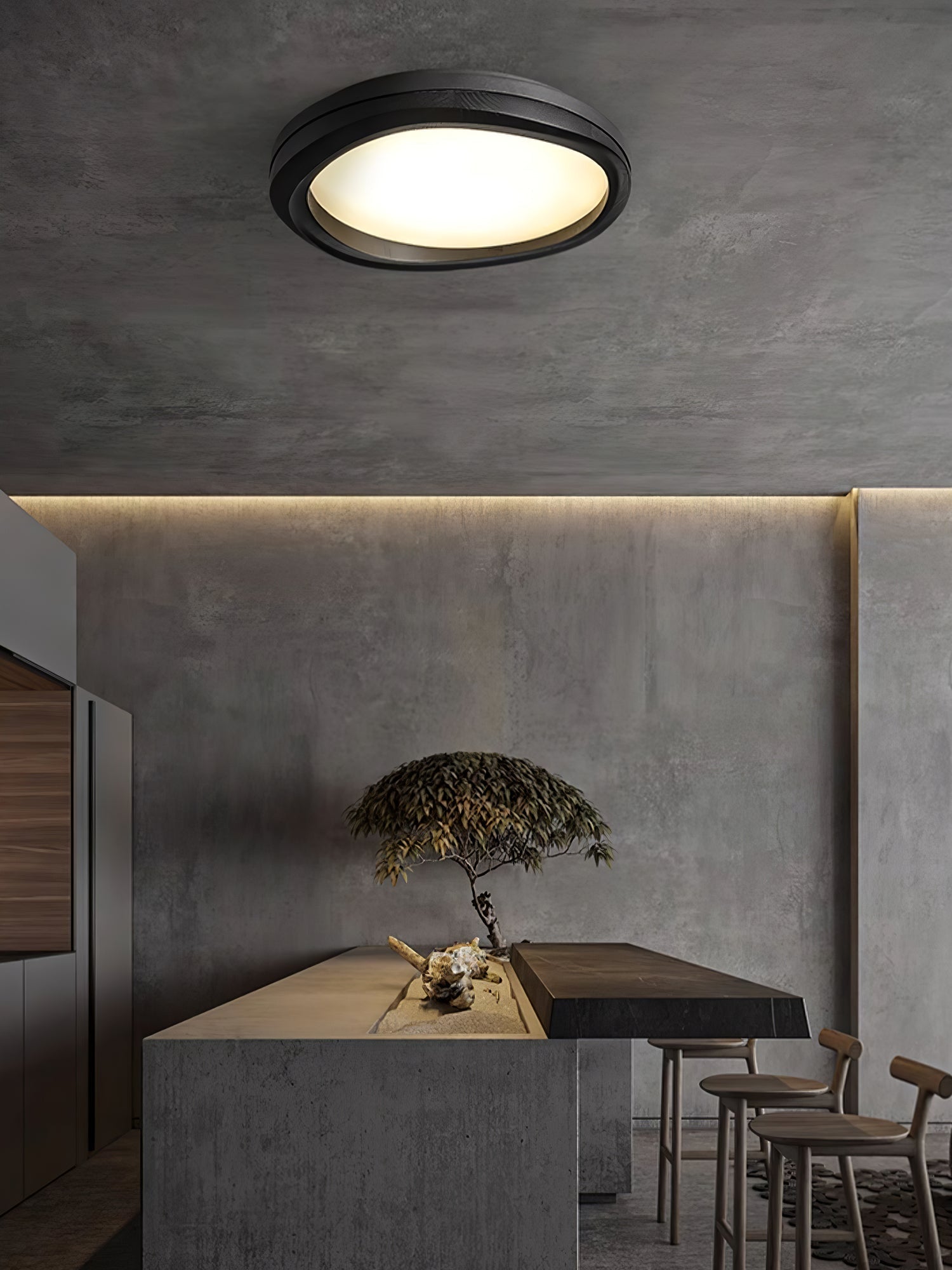 Timber Round Wood Ceiling Lamp Modern LED Flush Mount Light Fixture for Living Room and Bedroom