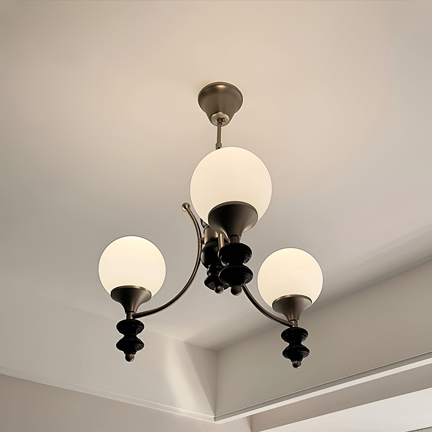 Tina Mid Century Modern Wood Crown Chandelier Glass Shade Pendant Lighting Fixture