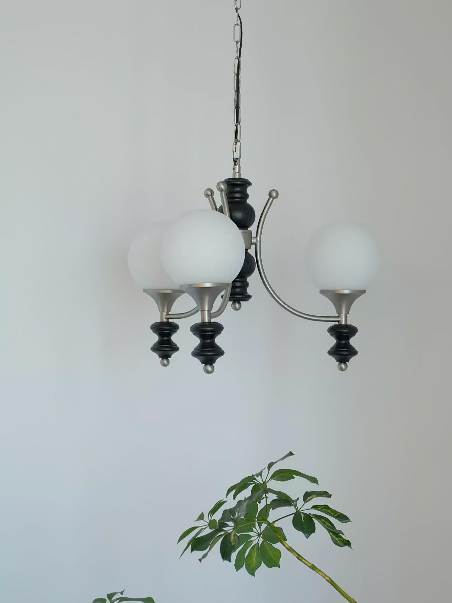 Tina Mid Century Modern Wood Crown Chandelier Glass Shade Pendant Lighting Fixture