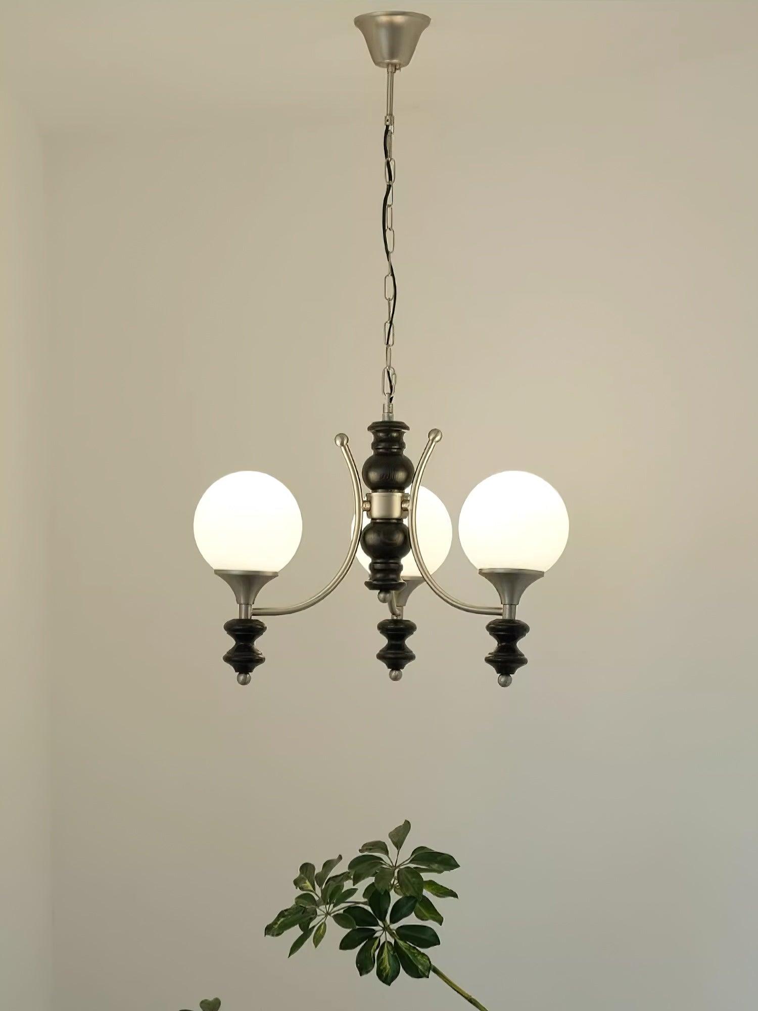 Tina Mid Century Modern Wood Crown Chandelier Glass Shade Pendant Lighting Fixture
