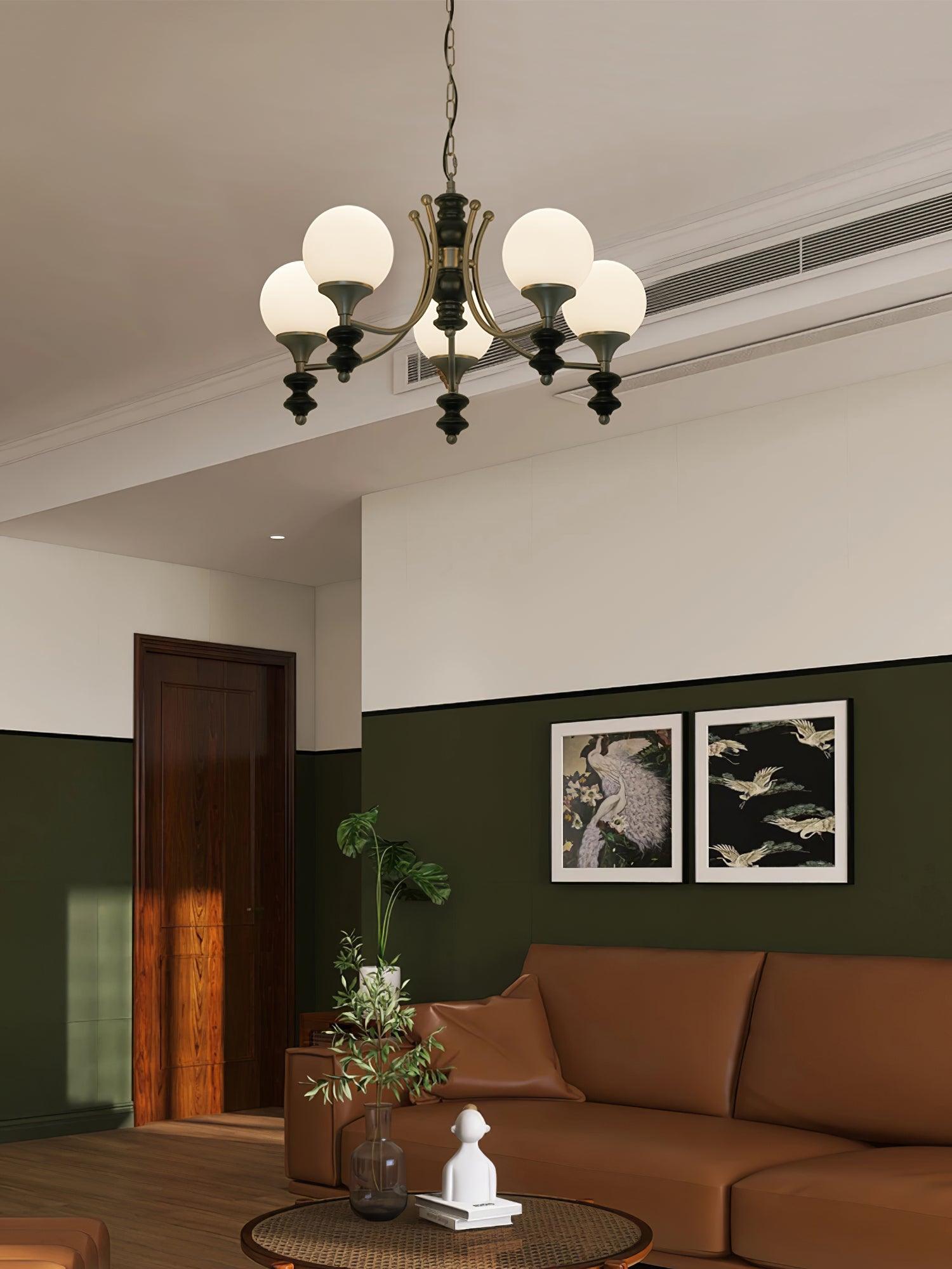 Tina Mid Century Modern Wood Crown Chandelier Glass Shade Pendant Lighting Fixture