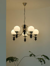 Tina Mid Century Modern Wood Crown Chandelier Glass Shade Pendant Lighting Fixture