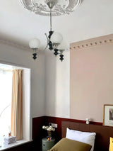 Tina Mid Century Modern Wood Crown Chandelier Glass Shade Pendant Lighting Fixture