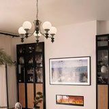 Tina Mid Century Modern Wood Crown Chandelier Glass Shade Pendant Lighting Fixture