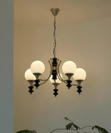 Tina Mid Century Modern Wood Crown Chandelier Glass Shade Pendant Lighting Fixture