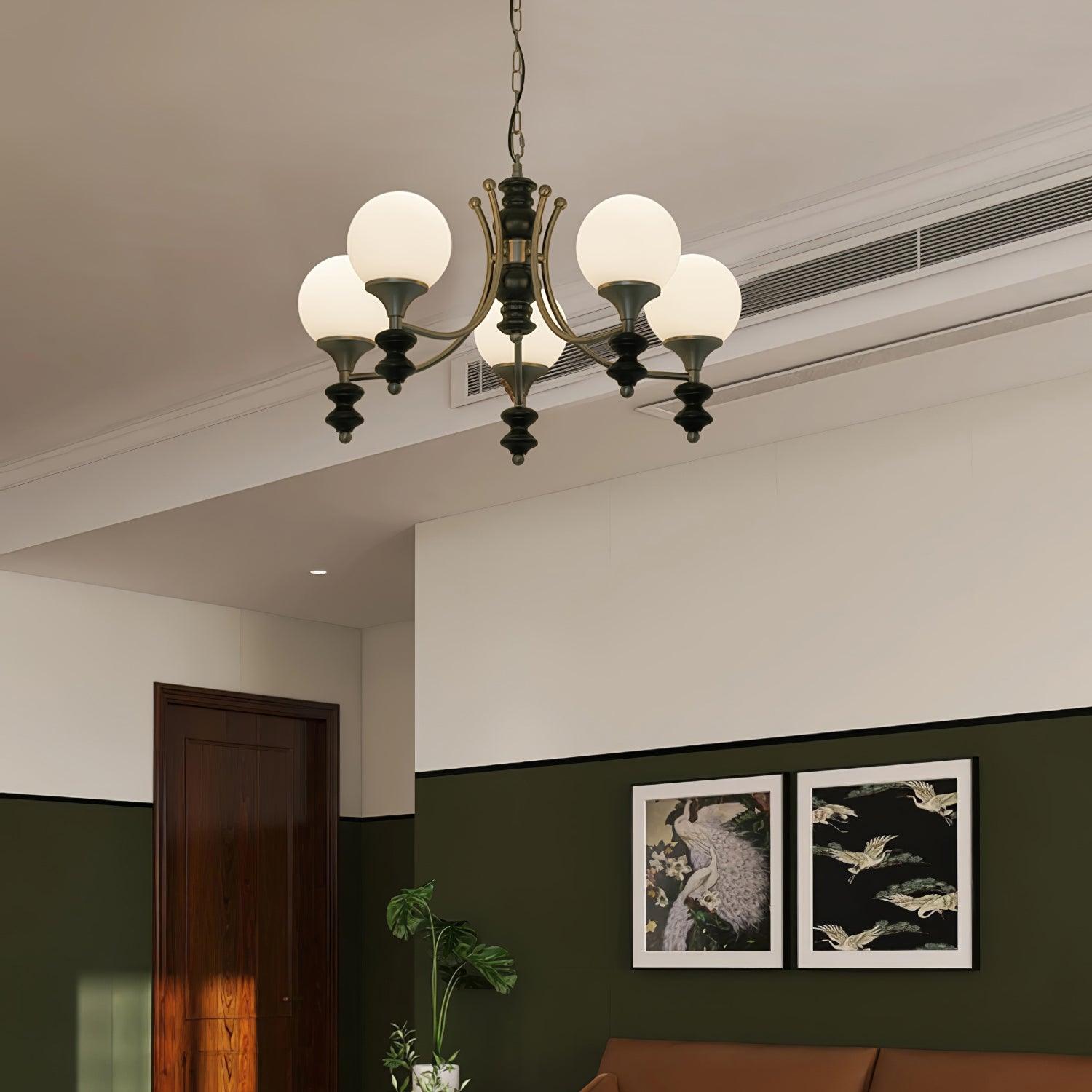 Tina Mid Century Modern Wood Crown Chandelier Glass Shade Pendant Lighting Fixture