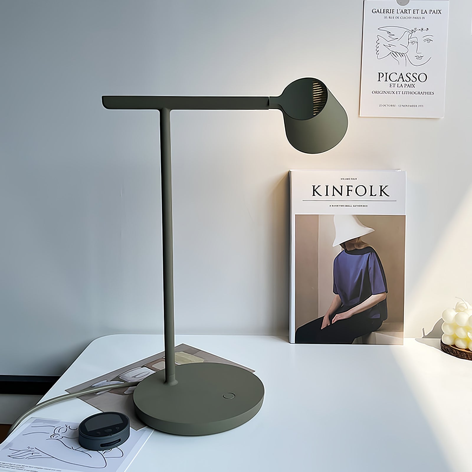 Modern Minimalist Tip Table Lamp with Adjustable Head and Dimmable LED Light for Workspace