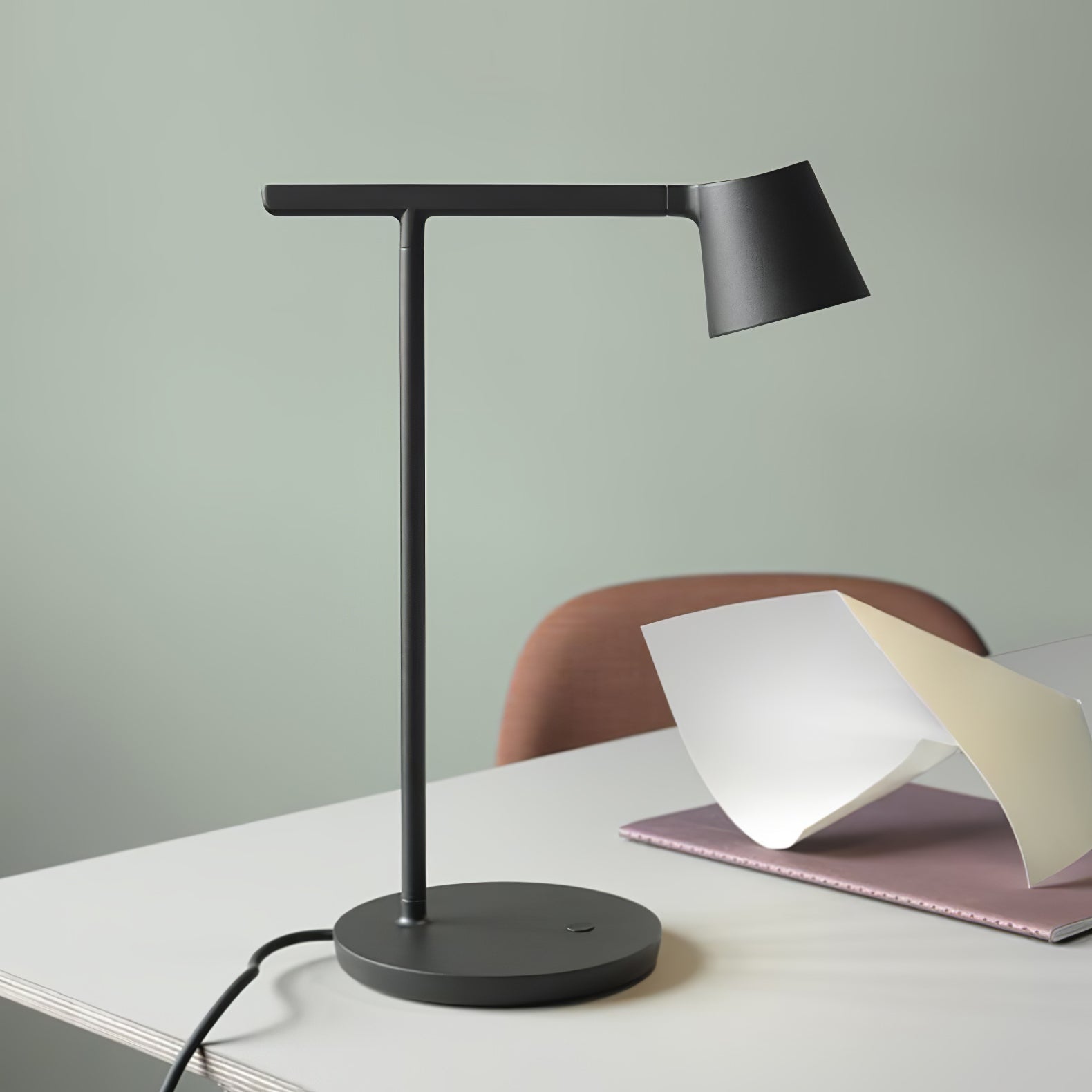 Modern Minimalist Tip Table Lamp with Adjustable Head and Dimmable LED Light for Workspace