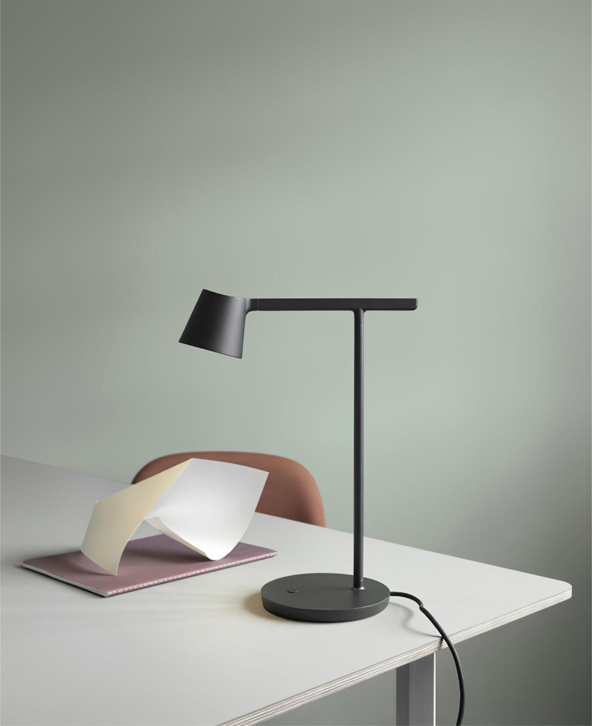 Modern Minimalist Tip Table Lamp with Adjustable Head and Dimmable LED Light for Workspace