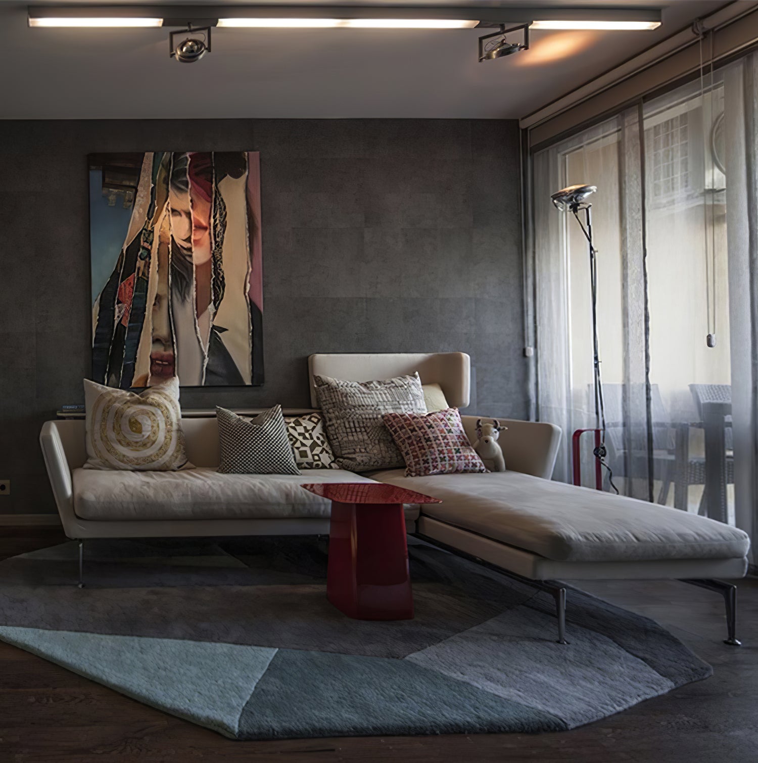 Modern Industrial Adjustable LED Floor Lamp with Telescopic Stem for Living Room Lighting