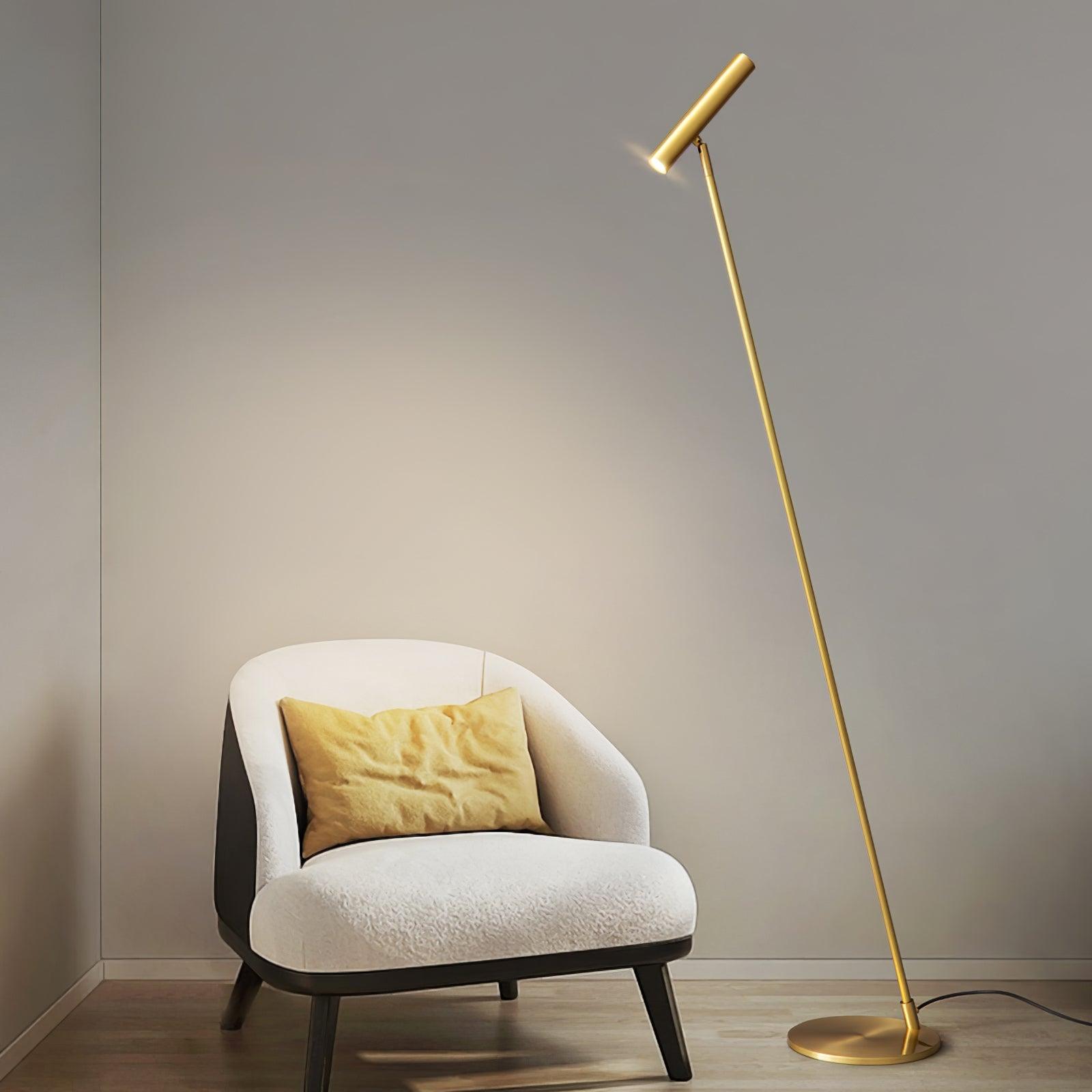 Modern Slim Brass LED Uplight Floor Lamp with Three Color Temperatures for Contemporary Living Rooms