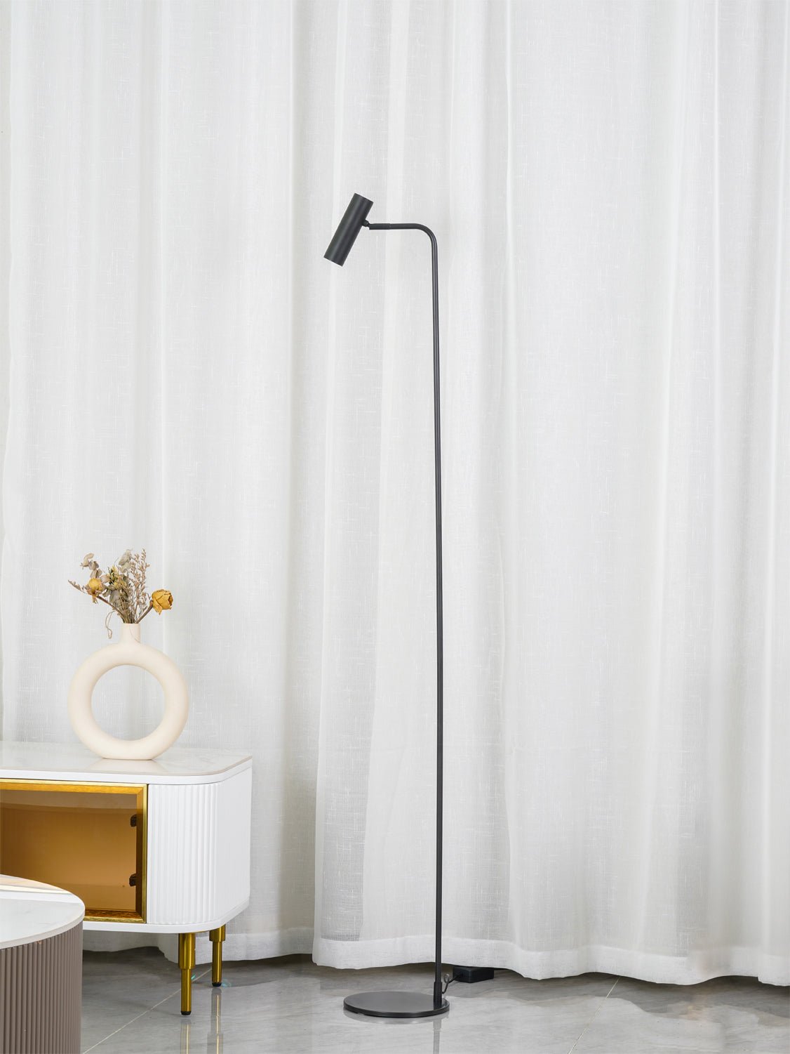 Modern Minimalist Adjustable LED Reading Floor Lamp with Slim Brass Body