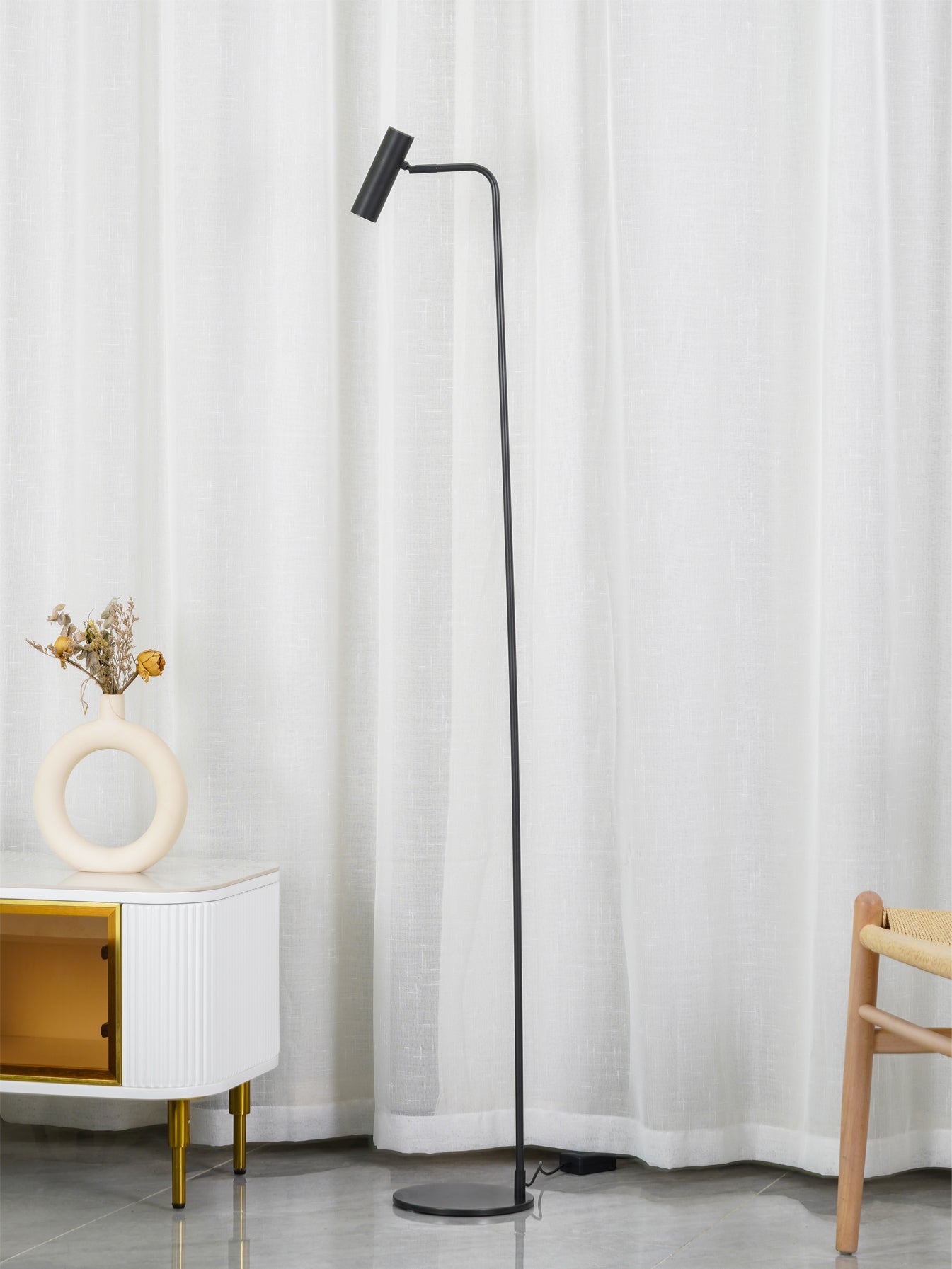 Modern Minimalist Adjustable LED Reading Floor Lamp with Slim Brass Body