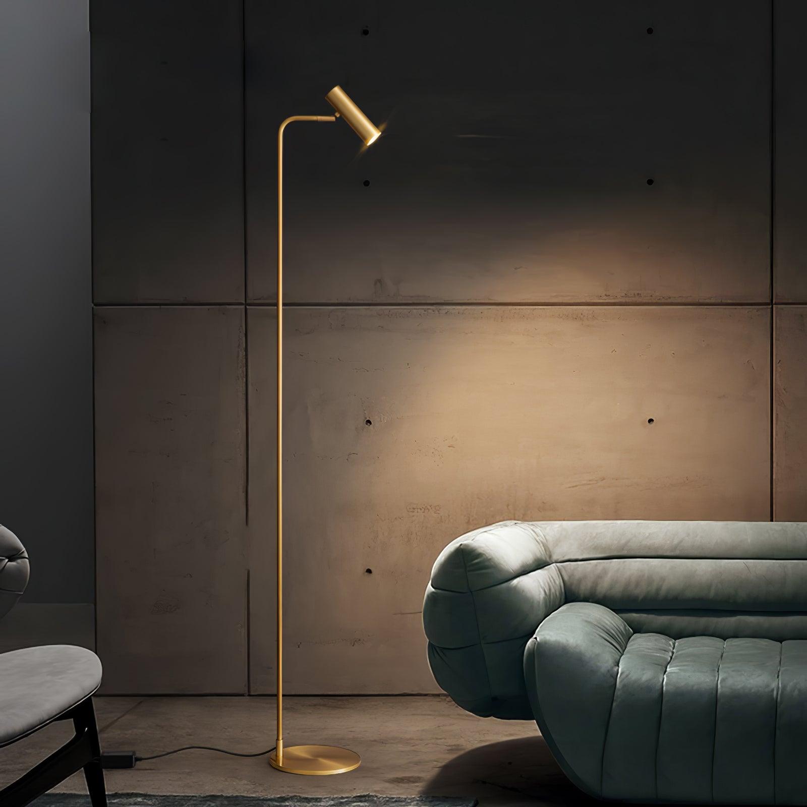 Modern Minimalist Adjustable LED Reading Floor Lamp with Slim Brass Body