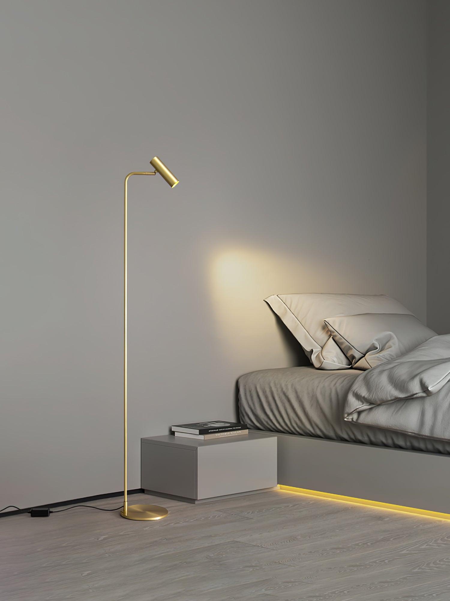 Modern Minimalist Adjustable LED Reading Floor Lamp with Slim Brass Body