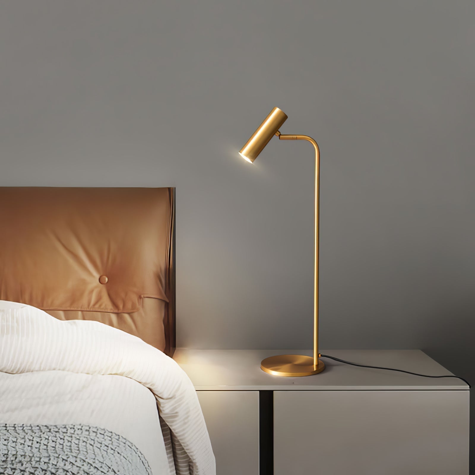 Modern Brass LED Table Lamp with Adjustable Head and Satin Finish Design