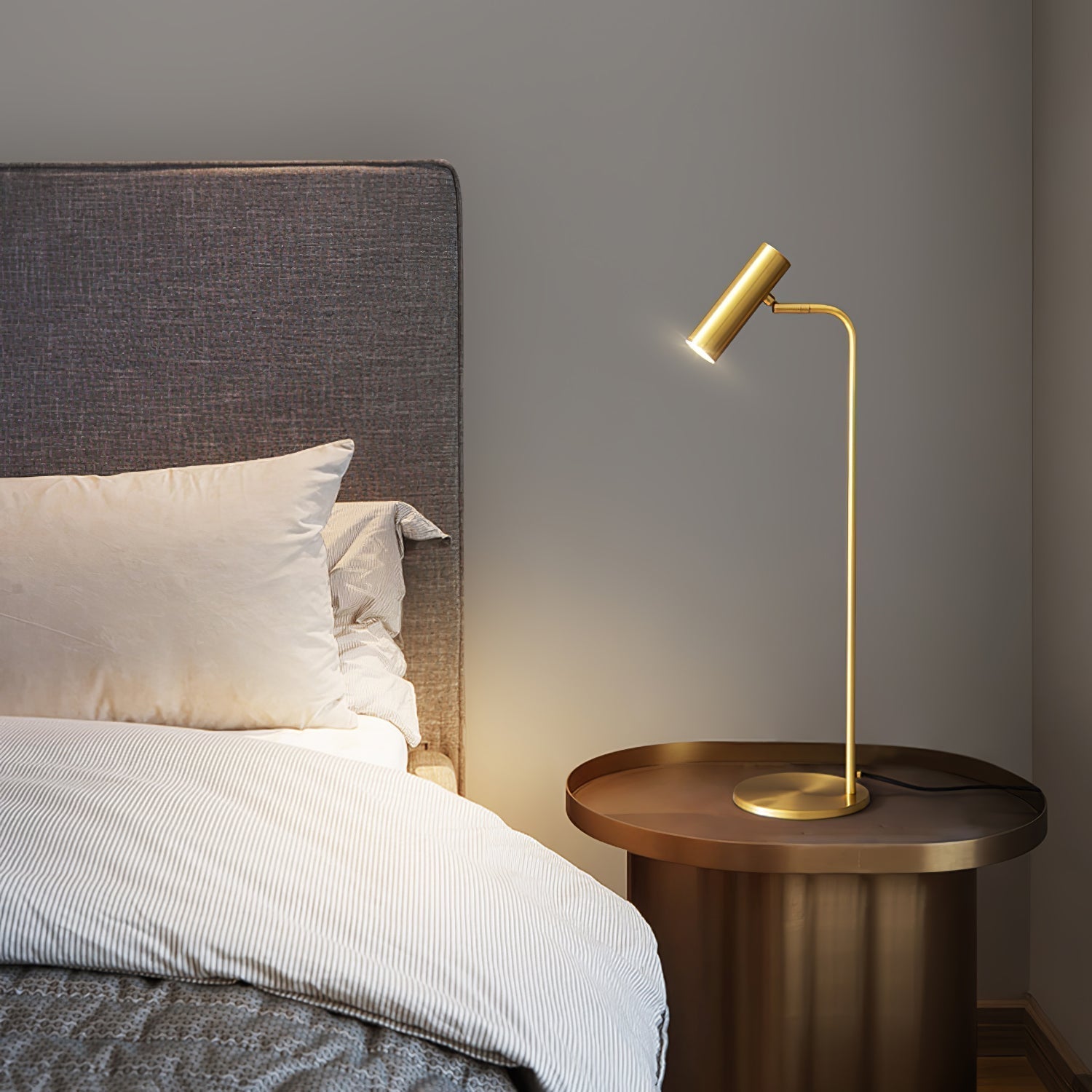 Modern Brass LED Table Lamp with Adjustable Head and Satin Finish Design