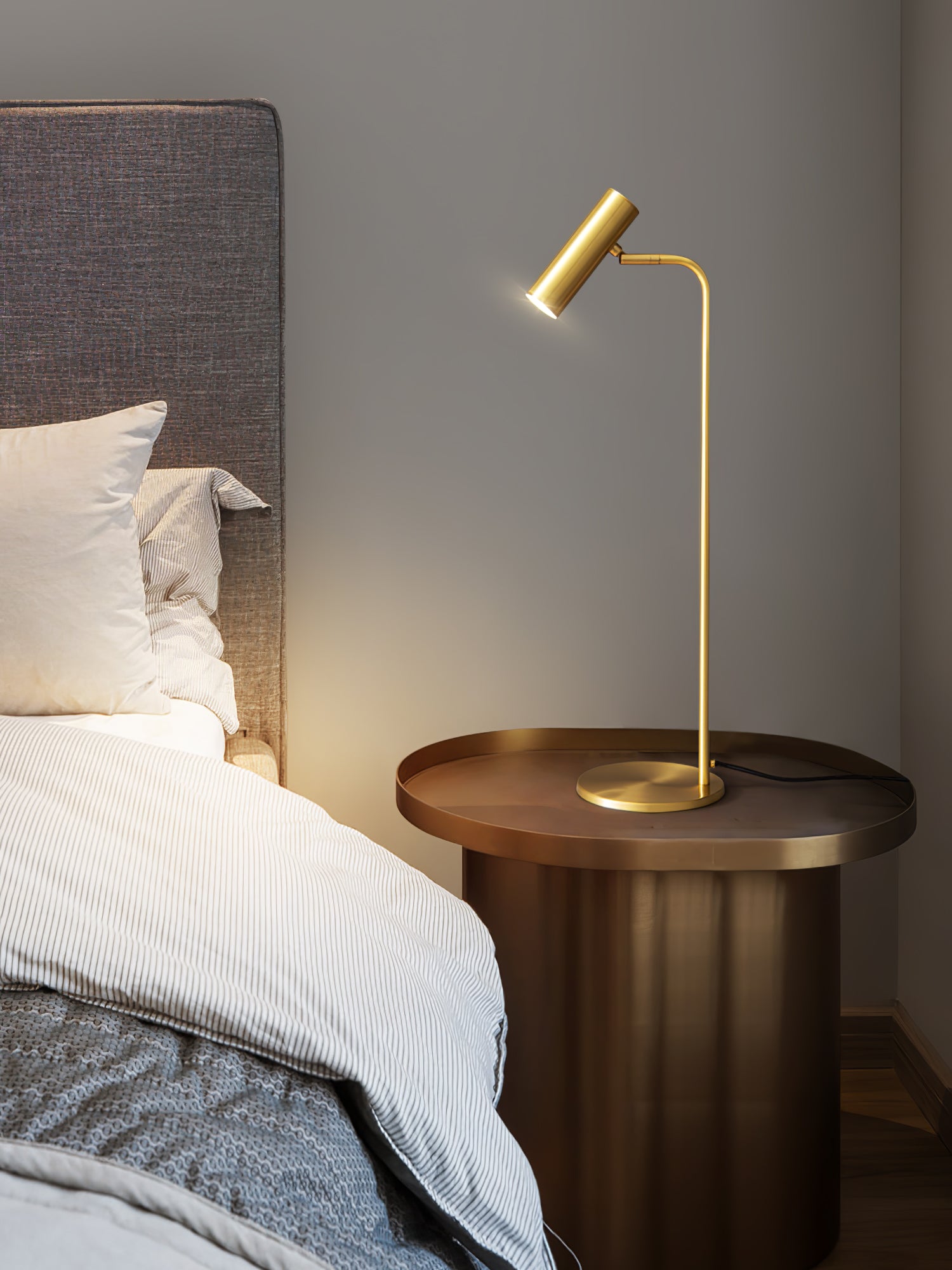 Modern Brass LED Table Lamp with Adjustable Head and Satin Finish Design