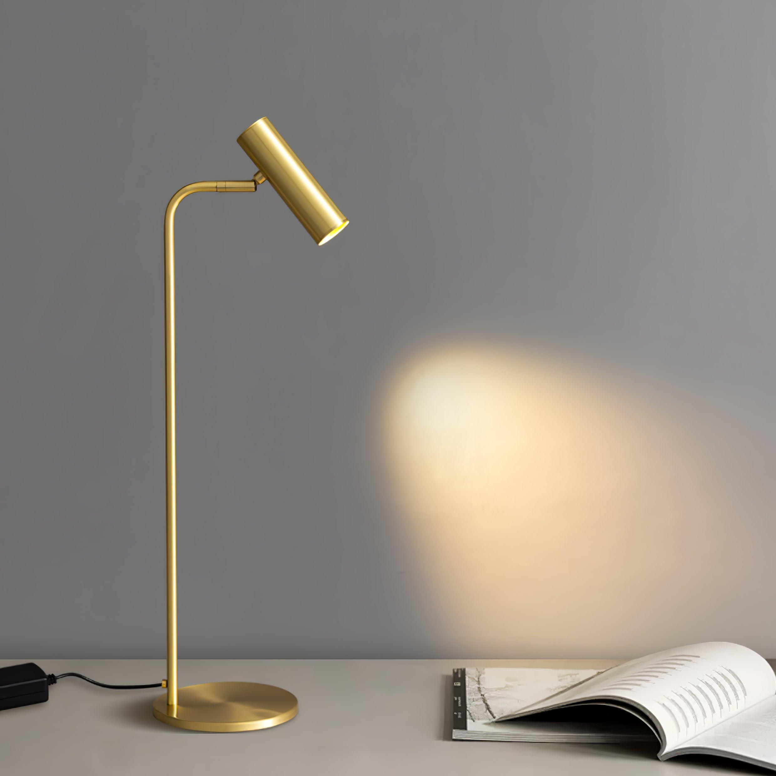 Modern Brass LED Table Lamp with Adjustable Head and Satin Finish Design