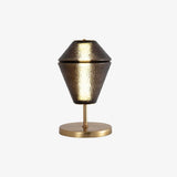 Modern Ribbed Totem Glass Table Lamp with Gold Base for Bedside or Living Room Integrated LED Light
