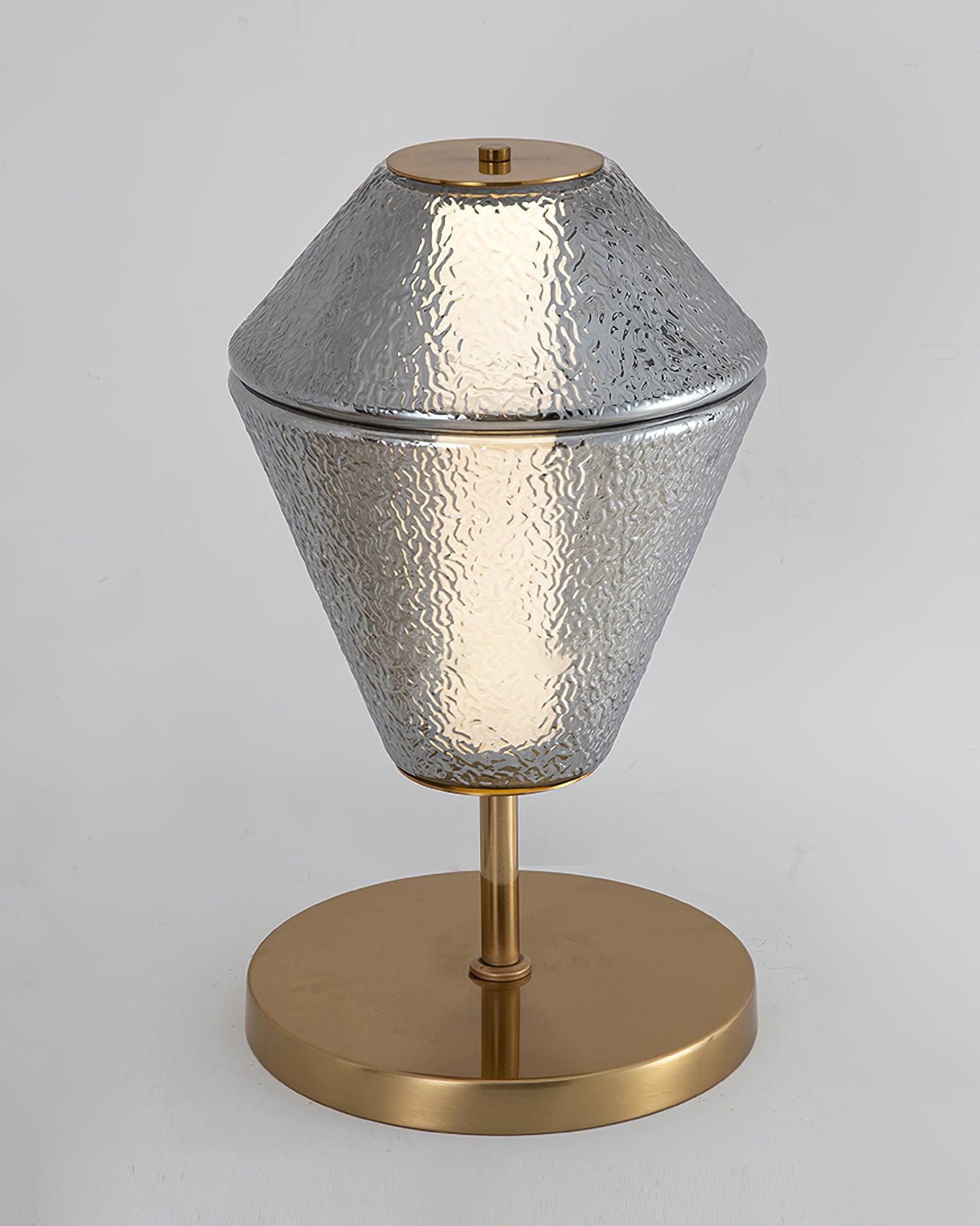 Modern Ribbed Totem Glass Table Lamp with Gold Base for Bedside or Living Room Integrated LED Light