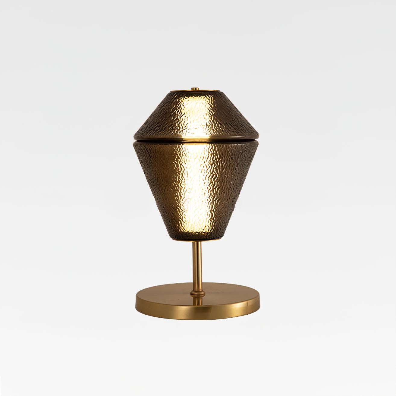 Modern Ribbed Totem Glass Table Lamp with Gold Base for Bedside or Living Room Integrated LED Light