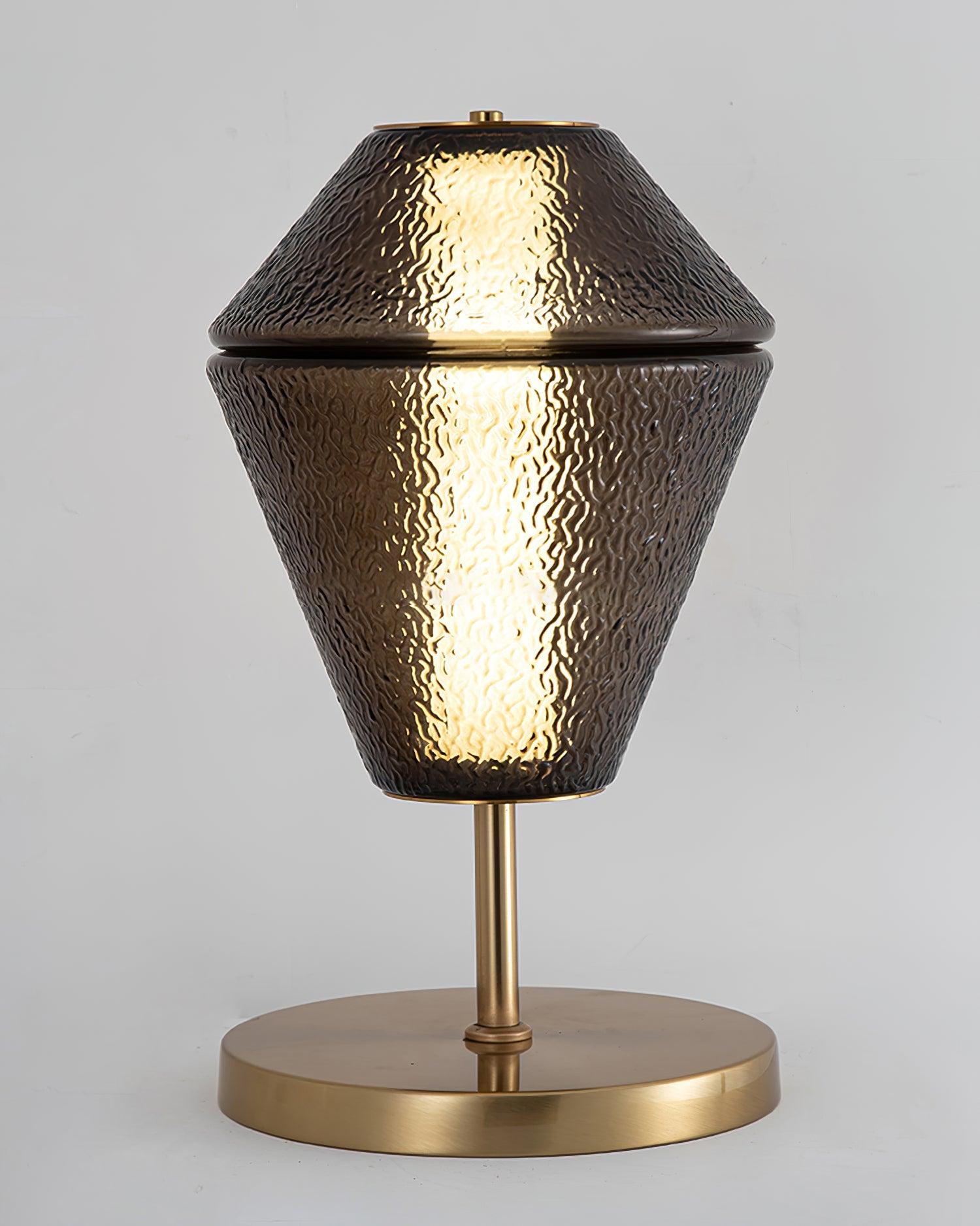 Modern Ribbed Totem Glass Table Lamp with Gold Base for Bedside or Living Room Integrated LED Light
