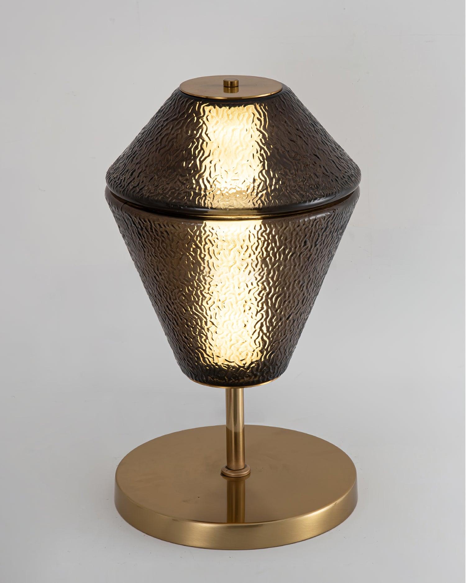 Modern Ribbed Totem Glass Table Lamp with Gold Base for Bedside or Living Room Integrated LED Light