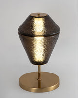 Modern Ribbed Totem Glass Table Lamp with Gold Base for Bedside or Living Room Integrated LED Light