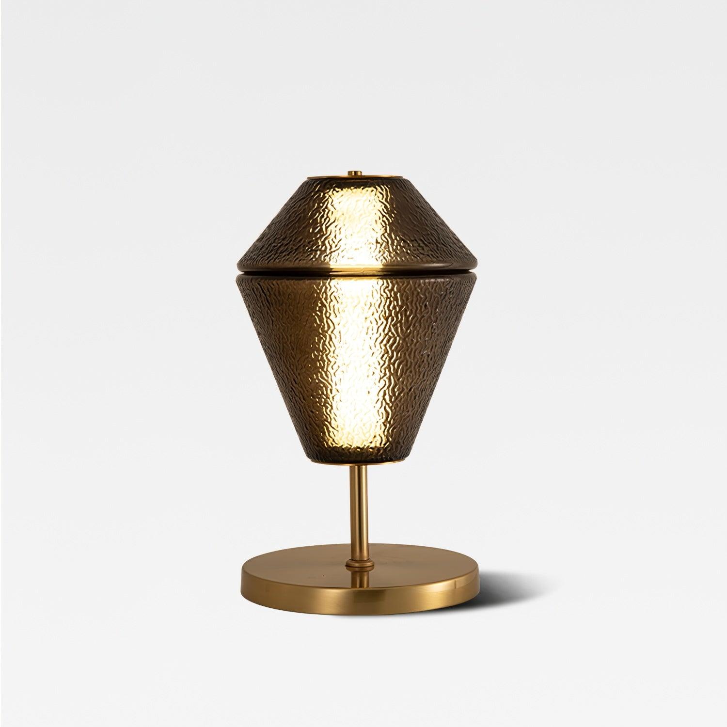 Modern Ribbed Totem Glass Table Lamp with Gold Base for Bedside or Living Room Integrated LED Light