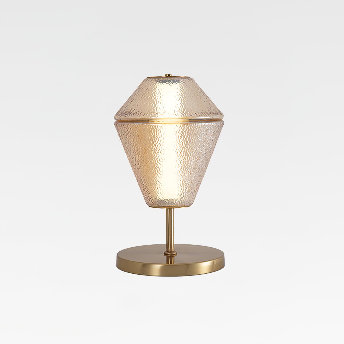 Modern Ribbed Totem Glass Table Lamp with Gold Base for Bedside or Living Room Integrated LED Light