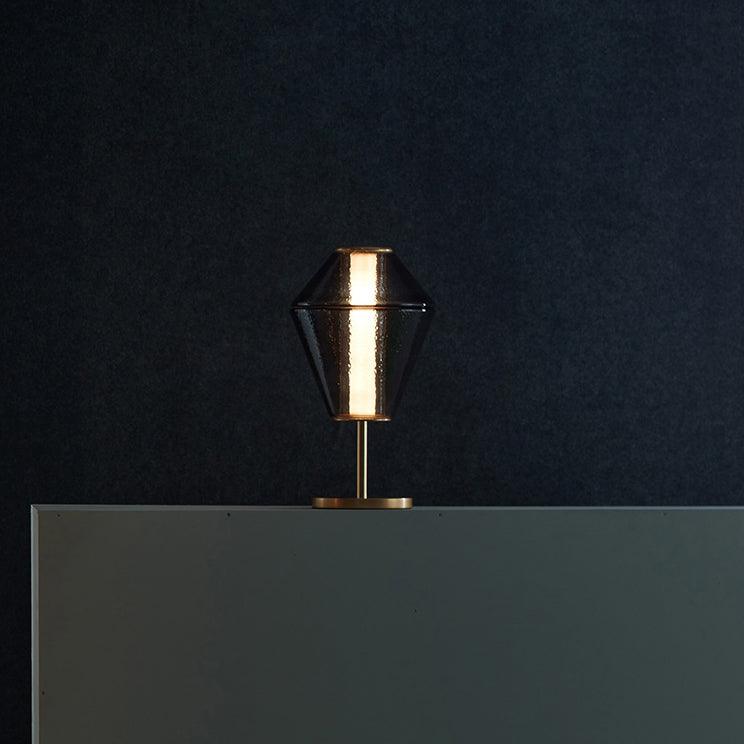Modern Ribbed Totem Glass Table Lamp with Gold Base for Bedside or Living Room Integrated LED Light