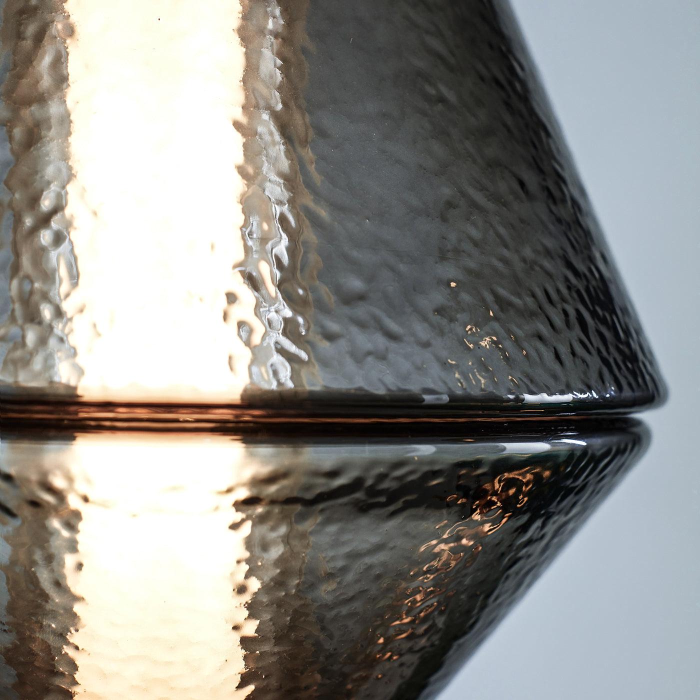 Modern Ribbed Totem Glass Table Lamp with Gold Base for Bedside or Living Room Integrated LED Light