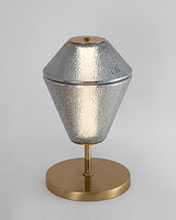 Modern Ribbed Totem Glass Table Lamp with Gold Base for Bedside or Living Room Integrated LED Light