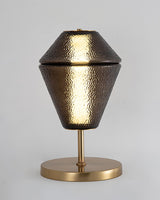 Modern Ribbed Totem Glass Table Lamp with Gold Base for Bedside or Living Room Integrated LED Light