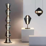 Modern Ribbed Totem Glass Table Lamp with Gold Base for Bedside or Living Room Integrated LED Light