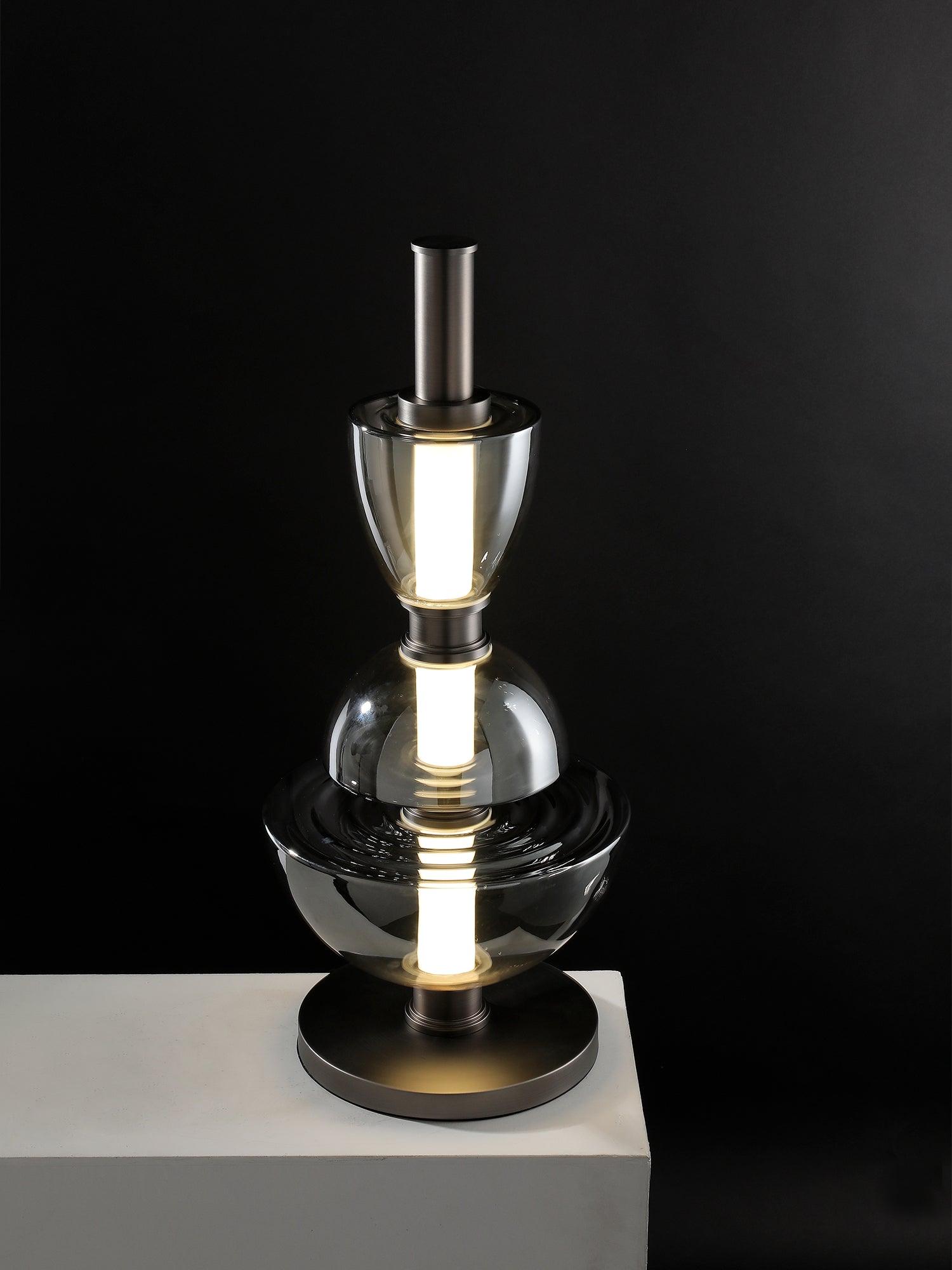 Modern Totem Geometric Glass Table Lamp with Integrated LED for Living Room Decor