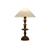 Tournage Sculptural Oak Wood Desk Lamp with White Linen Shade for Bedside Lighting