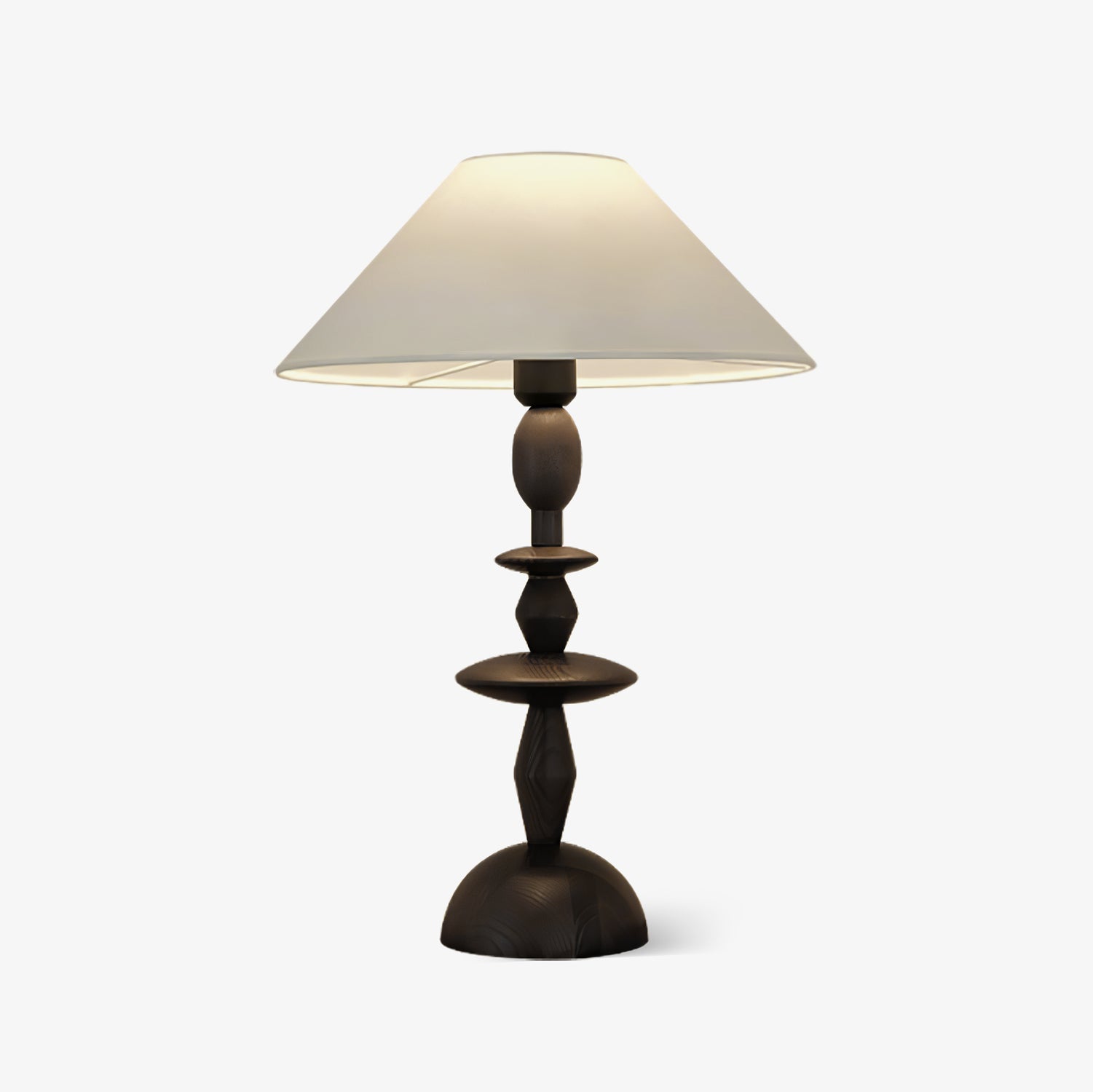 Tournage Sculptural Oak Wood Desk Lamp with White Linen Shade for Bedside Lighting