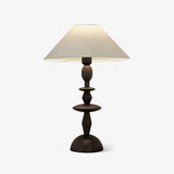 Tournage Sculptural Oak Wood Desk Lamp with White Linen Shade for Bedside Lighting