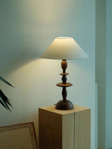 Tournage Sculptural Oak Wood Desk Lamp with White Linen Shade for Bedside Lighting