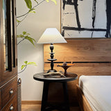 Tournage Sculptural Oak Wood Desk Lamp with White Linen Shade for Bedside Lighting