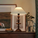 Tournage Sculptural Oak Wood Desk Lamp with White Linen Shade for Bedside Lighting