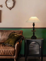 Tournage Sculptural Oak Wood Desk Lamp with White Linen Shade for Bedside Lighting