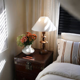 Tournage Sculptural Oak Wood Desk Lamp with White Linen Shade for Bedside Lighting