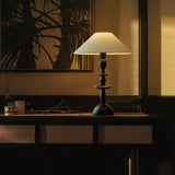 Tournage Sculptural Oak Wood Desk Lamp with White Linen Shade for Bedside Lighting
