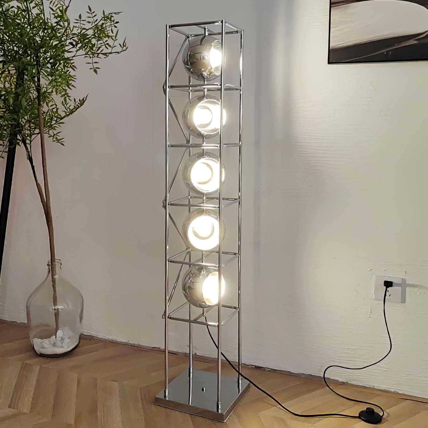 Modern Tower of Spheres Floor Lamp Chrome Geometric Lighting with Glass Globes